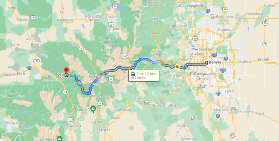 MayFlower Limo - USA to Vail - Google Map